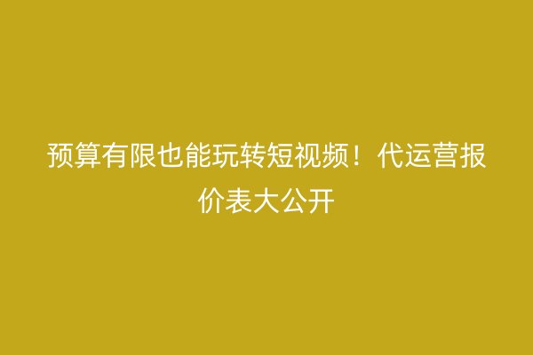 预算有限也能玩转短视频！代运营报价表大公开