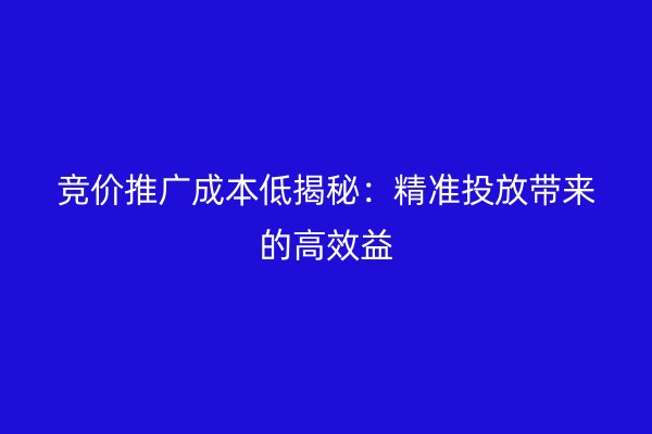 竞价推广成本低揭秘：精准投放带来的高效益