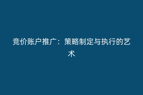 竞价账户推广：策略制定与执行的艺术