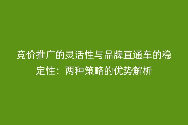 竞价推广的灵活性与品牌直通车的稳定性：两种策略的优势解析