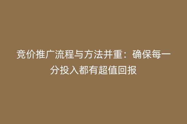 竞价推广流程与方法并重：确保每一分投入都有超值回报