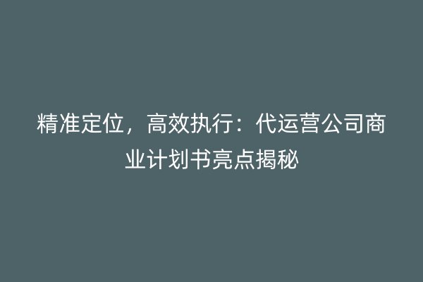 精准定位，高效执行：代运营公司商业计划书亮点揭秘