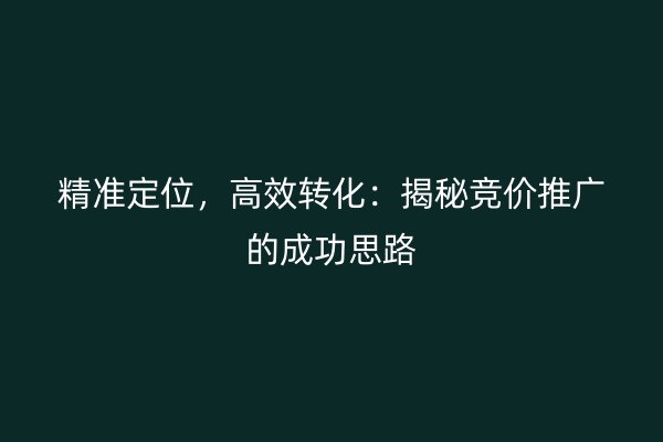 精准定位，高效转化：揭秘竞价推广的成功思路