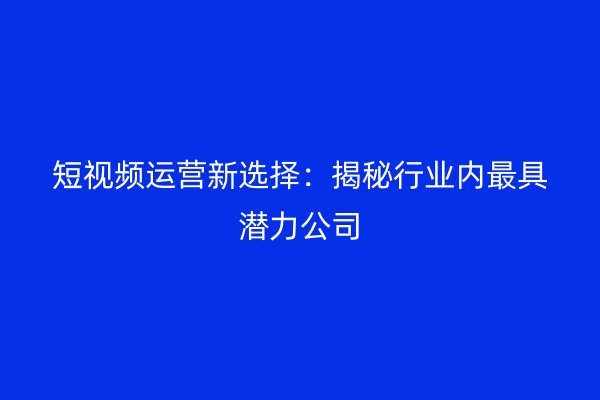 短视频运营新选择：揭秘行业内最具潜力公司