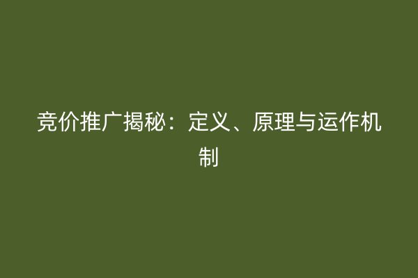 竞价推广揭秘：定义、原理与运作机制