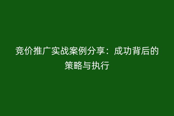 竞价推广实战案例分享：成功背后的策略与执行