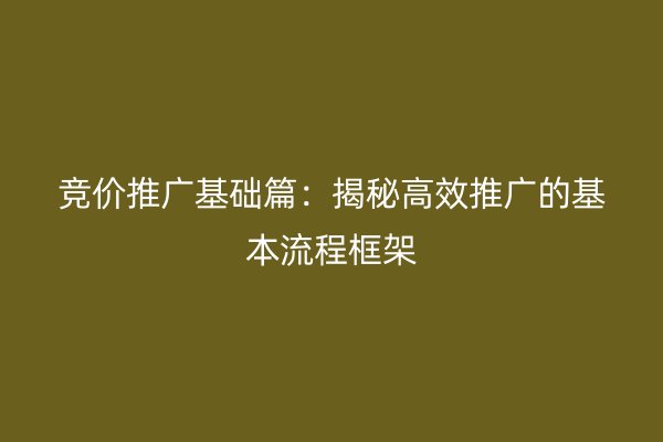 竞价推广基础篇：揭秘高效推广的基本流程框架