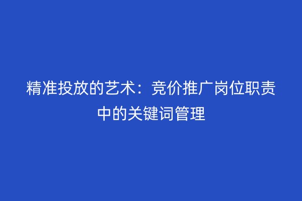 精准投放的艺术：竞价推广岗位职责中的关键词管理