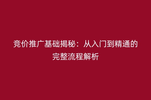 竞价推广基础揭秘：从入门到精通的完整流程解析