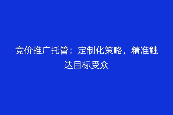 竞价推广托管：定制化策略，精准触达目标受众