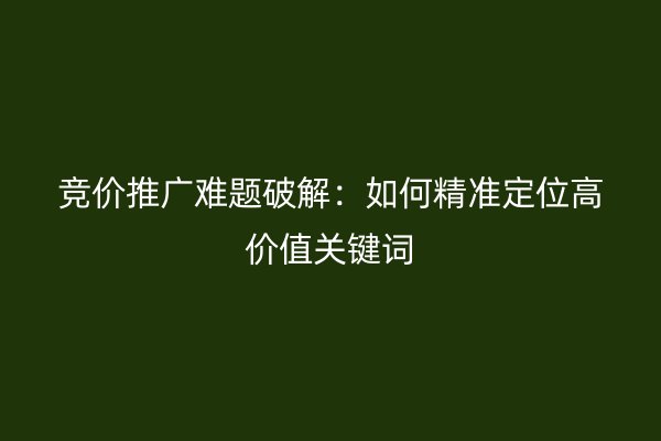 竞价推广难题破解：如何精准定位高价值关键词