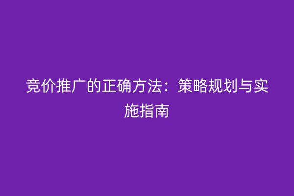 竞价推广的正确方法：策略规划与实施指南