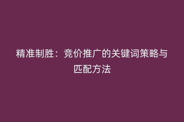 精准制胜：竞价推广的关键词策略与匹配方法