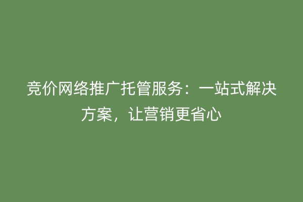 竞价网络推广托管服务：一站式解决方案，让营销更省心