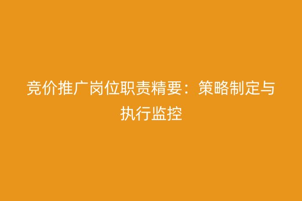 竞价推广岗位职责精要：策略制定与执行监控