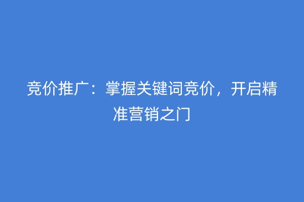 竞价推广：掌握关键词竞价，开启精准营销之门