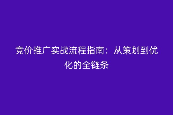 竞价推广实战流程指南：从策划到优化的全链条