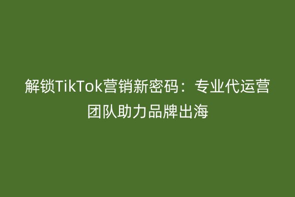 解锁TikTok营销新密码：专业代运营团队助力品牌出海