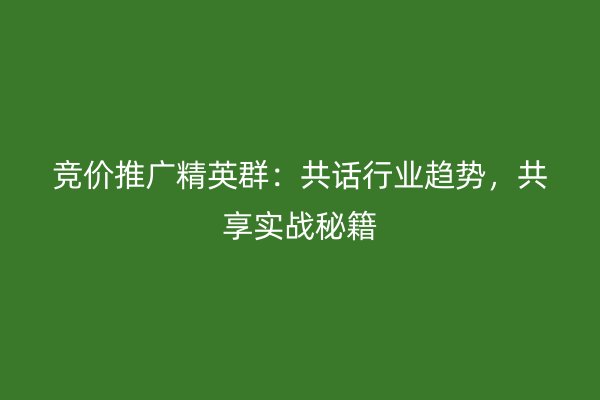 竞价推广精英群：共话行业趋势，共享实战秘籍