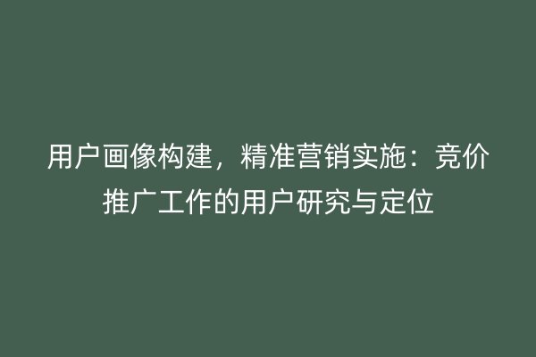 用户画像构建，精准营销实施：竞价推广工作的用户研究与定位