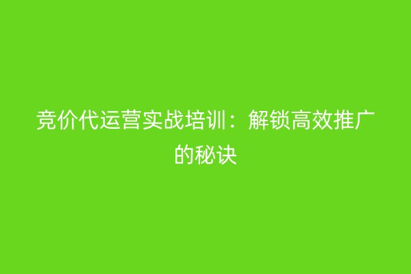 竞价代运营实战培训：解锁高效推广的秘诀