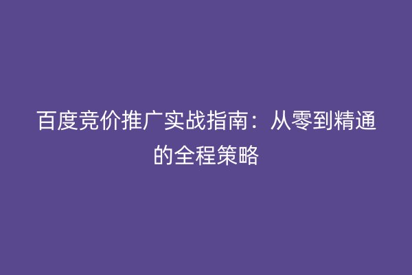 百度竞价推广实战指南：从零到精通的全程策略