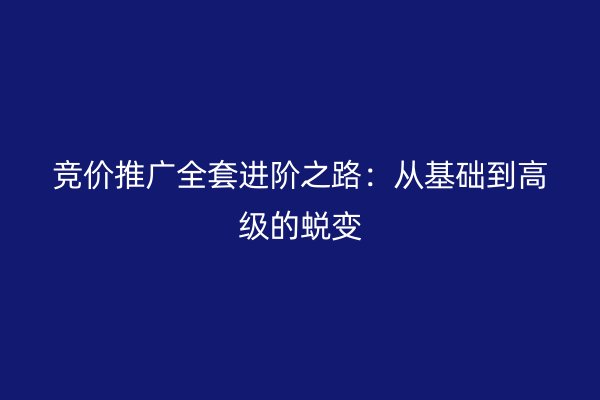 竞价推广全套进阶之路：从基础到高级的蜕变