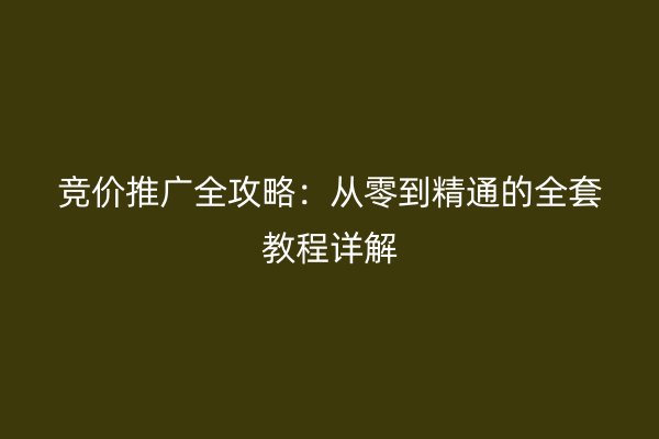 竞价推广全攻略：从零到精通的全套教程详解