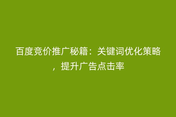 百度竞价推广秘籍：关键词优化策略，提升广告点击率