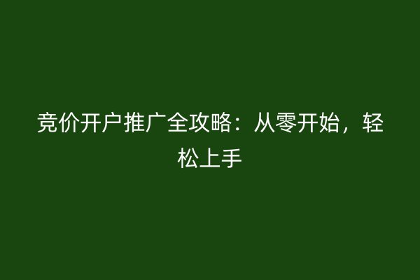 竞价开户推广全攻略：从零开始，轻松上手