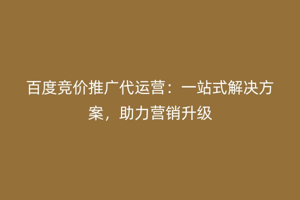 百度竞价推广代运营：一站式解决方案，助力营销升级