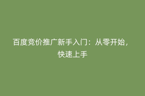 百度竞价推广新手入门：从零开始，快速上手