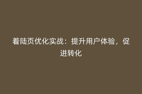 着陆页优化实战：提升用户体验，促进转化