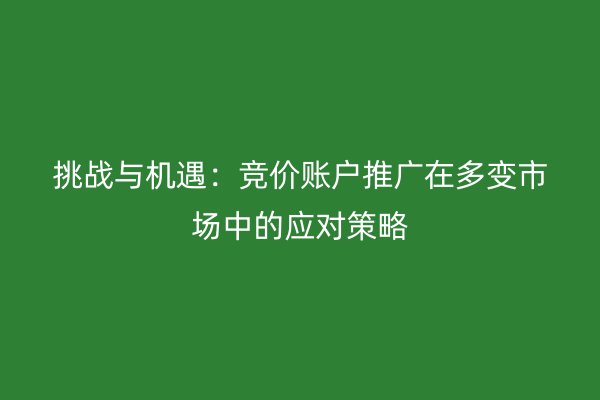 挑战与机遇：竞价账户推广在多变市场中的应对策略