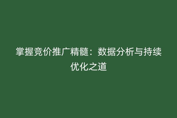 掌握竞价推广精髓：数据分析与持续优化之道