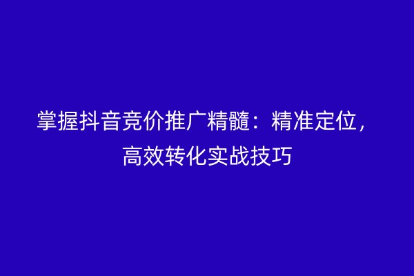 掌握抖音竞价推广精髓：精准定位，高效转化实战技巧