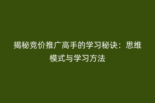 揭秘竞价推广高手的学习秘诀：思维模式与学习方法