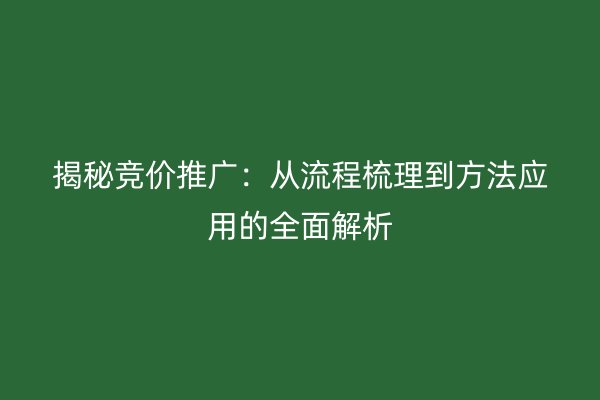 揭秘竞价推广：从流程梳理到方法应用的全面解析