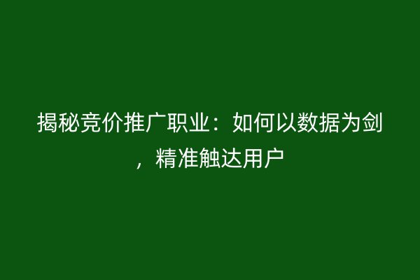 揭秘竞价推广职业：如何以数据为剑，精准触达用户