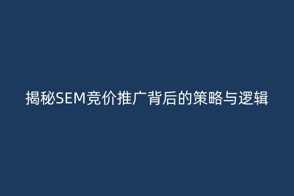 揭秘SEM竞价推广背后的策略与逻辑