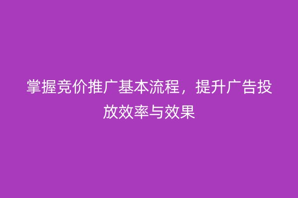 掌握竞价推广基本流程，提升广告投放效率与效果