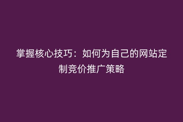 掌握核心技巧：如何为自己的网站定制竞价推广策略