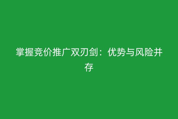 掌握竞价推广双刃剑：优势与风险并存