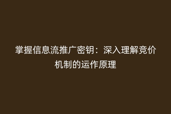 掌握信息流推广密钥：深入理解竞价机制的运作原理