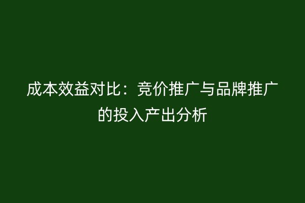 成本效益对比：竞价推广与品牌推广的投入产出分析