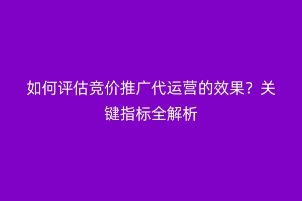 如何评估竞价推广代运营的效果？关键指标全解析