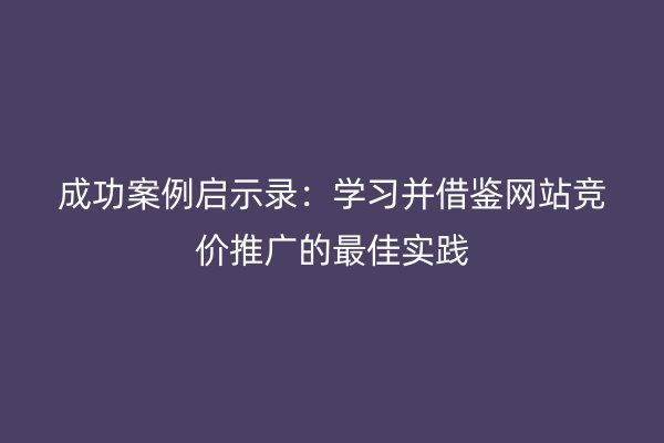 成功案例启示录：学习并借鉴网站竞价推广的最佳实践