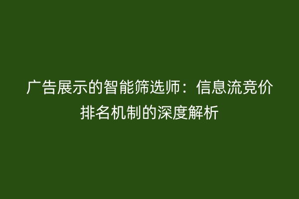 广告展示的智能筛选师：信息流竞价排名机制的深度解析