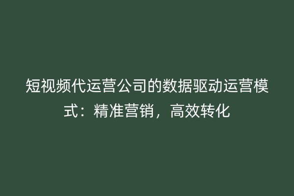 短视频代运营公司的数据驱动运营模式：精准营销，高效转化