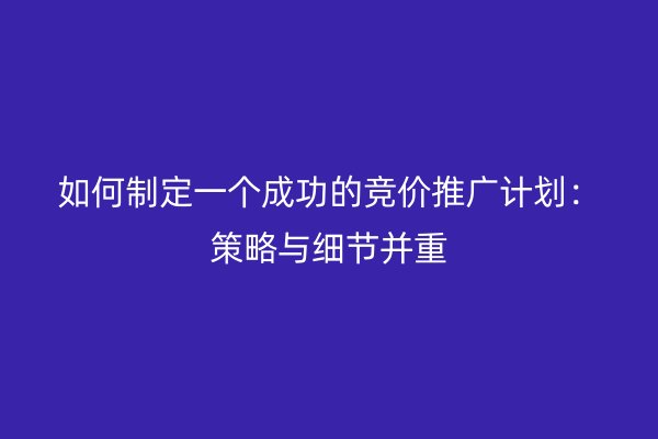 如何制定一个成功的竞价推广计划：策略与细节并重